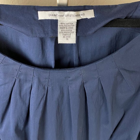 DVF Navy Tunic Dress Pleated Neckline Long Sleeves - Picture 3 of 3